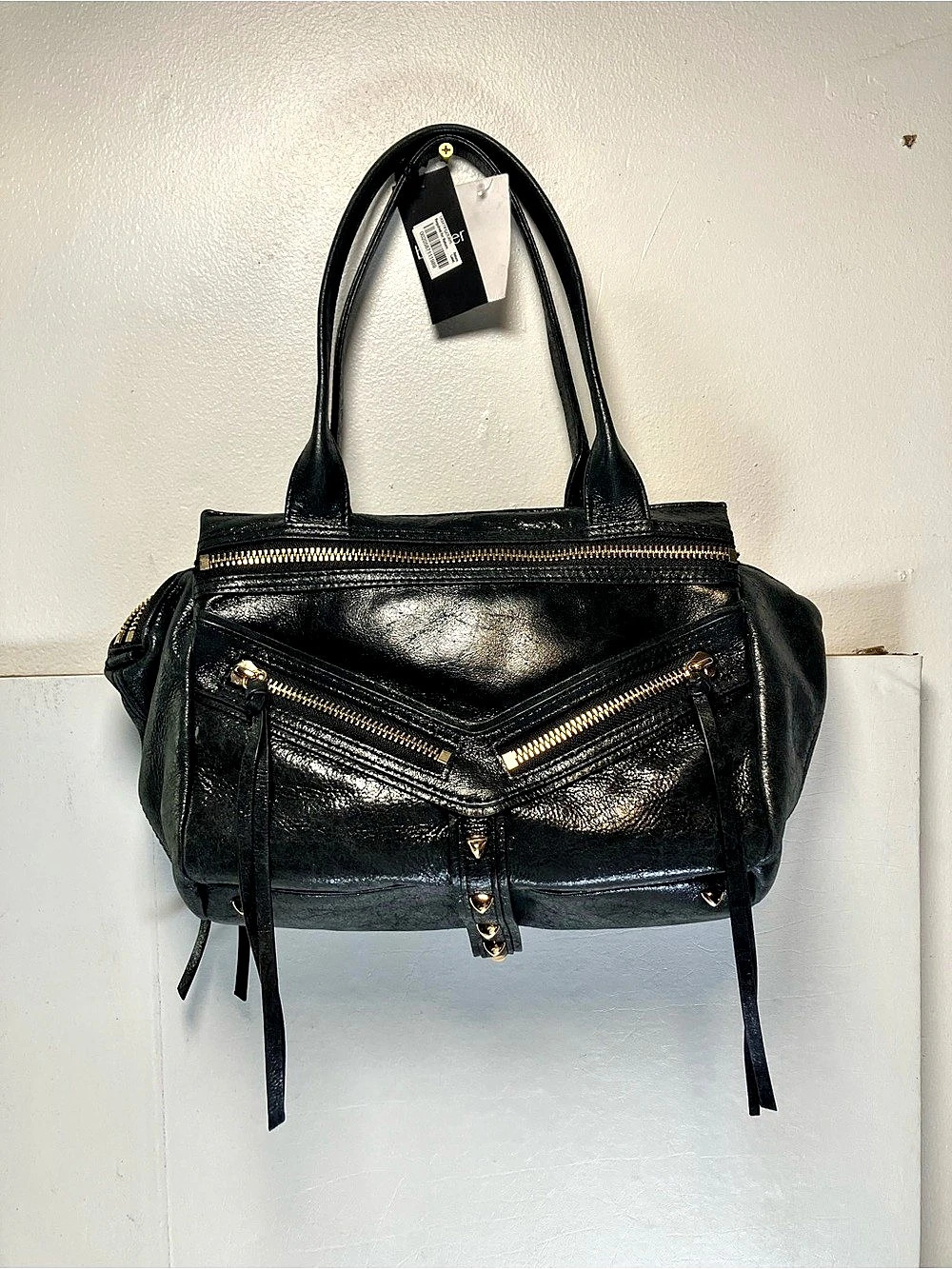 Botkier Trigger Satchel Leather Shoulder Bag Black NWT